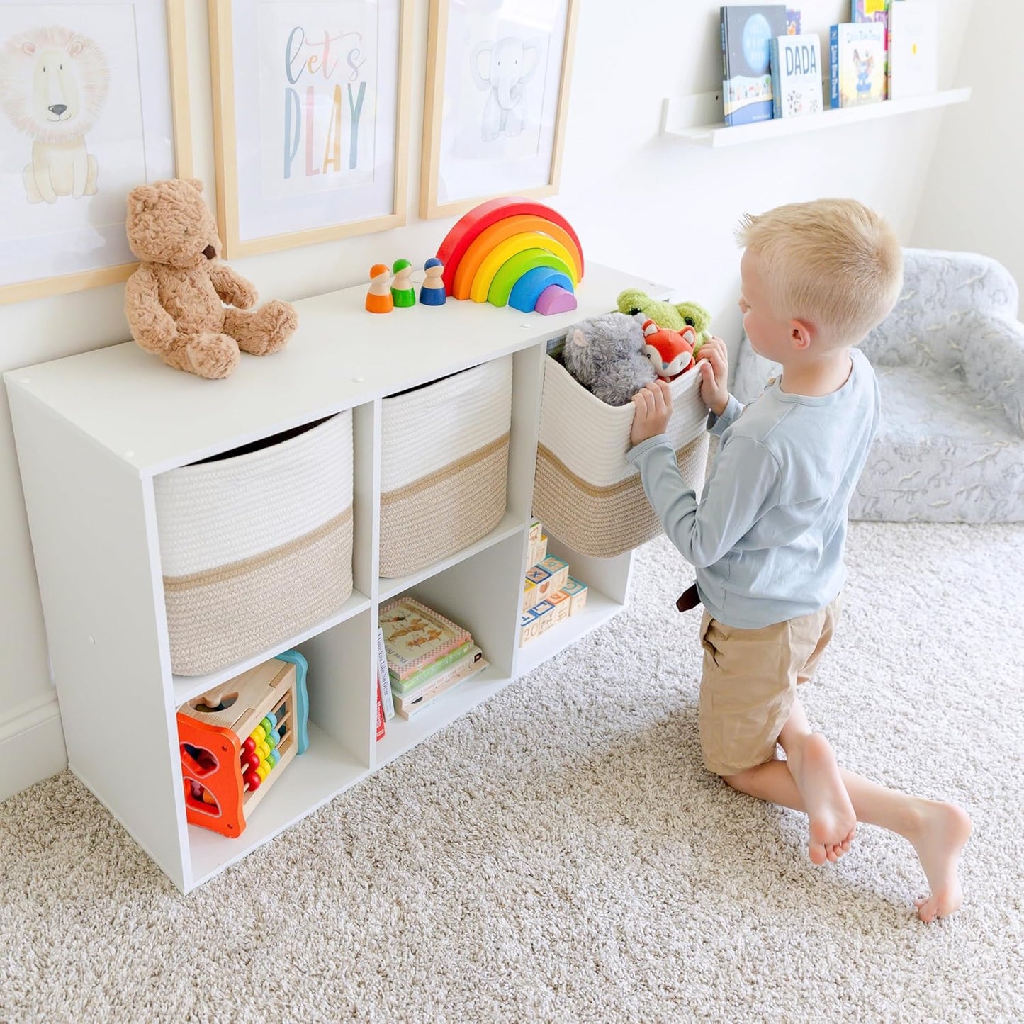 NaturalCozy Storage Cubes 11 Inch Cotton Rope Woven Baskets for Organizing, 3-Pack | Cube Storage Bin | Square Storage Baskets for Shelves Organizer, Classroom, Kids Toy Bins, Closet, Baby Nursery