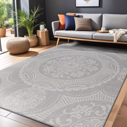 Medallion Outdoor Rug 5x7 Washable Outside Carpet for Indoor Patio Porch Waterproof Easy Cleaning Non Shedding Area Rugs Gray 5 x 7