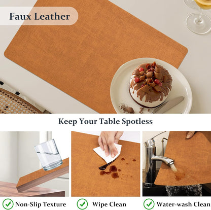 FROMHEART Faux Leather Placemats Set of 12–Waterproof,Heat/Oil Stain-Resistant PU Table Mat–Reversible,Non-Slip,Easy to Clean Place Mats for Kitchen,Dining,Indoor/Outdoor,(Orange-Grey,11.8" x 17")