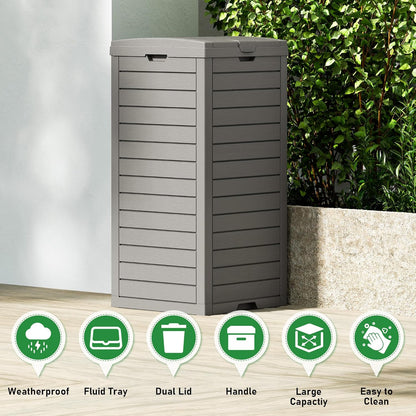 NUNU LAB 31 Gal Outdoor Trash Can with Lid - Heavy Duty Waterproof Resin, Removable Drip Tray, Fits 33-40 Gallon Bags - Large Garbage Bin for Patio, Backyard, Deck