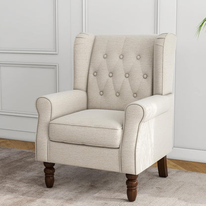 Lumibee High Back Accent Chair,Upholstered Wingback Armchair with Solid Wood Legs for Small Spaces,Comfy Single Sofa Chair for Living Room,Bedroom,Office-Beige