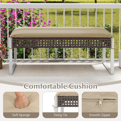 Tangkulka Outdoor Ottoman, Patio Rattan Heavy Duty Wicker Footrest with Soft Cushion & Metal Frame, Extra Seating, for Porch, Backyard, Lawn and Poolside (1)