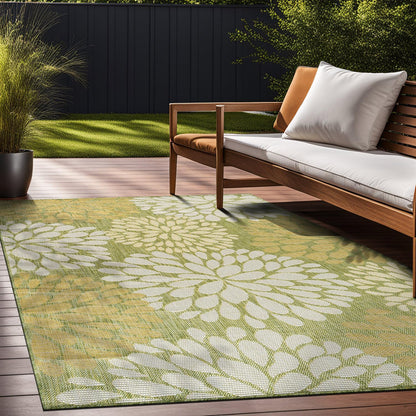 Beverly Rug Outdoor Rug 8x10 Modern Exotic Tropical Leaf Area Rugs for Indoor and Outdoor Patio Deck Porch Garden Water Resistant Washable Outside Carpet (8 x 10 Green)