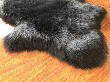 LAMBZY Faux Sheepskin Hypoallergenic Free Shape Silky Shag Rug, Luxury Shaggy Plush Carpet for Bedrooms Living Room Kids Rooms Sofa Floor Rugs (Double Side by Side 3'x4', Black)