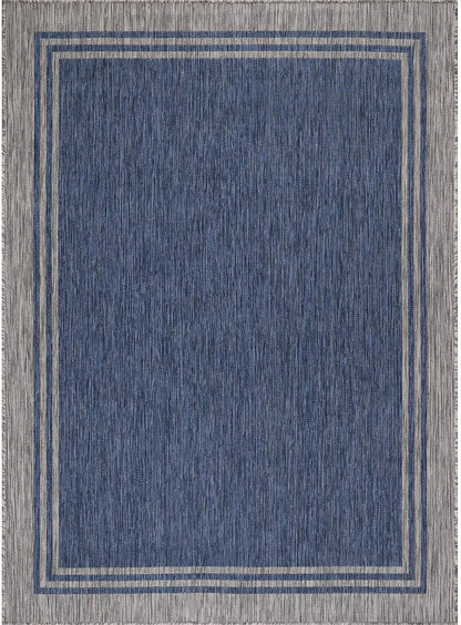 Bordered Outdoor Rug 9x12 Washable Outside Carpet for Indoor Patio Porch Waterproof Easy Cleaning Non Shedding Area Rugs Navy 9 x 12
