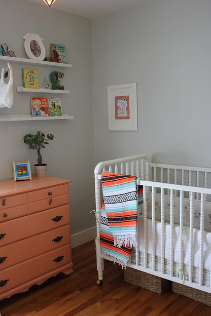 Del Mex Classic Mexican Blanket, Large Authentic Woven Falsa Throw (70"x50"), Artisan Southwest Décor for Beach, Yoga, Outdoors (Mint/Orange)