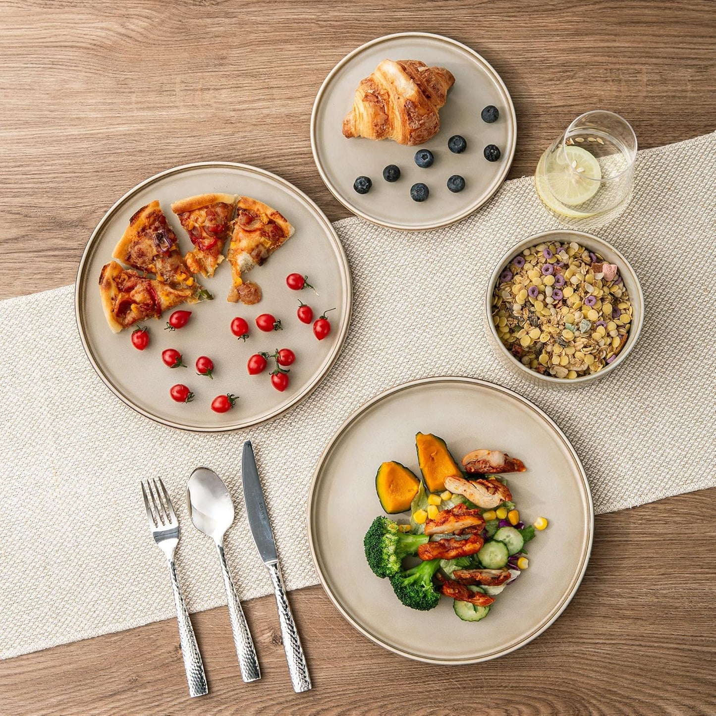 AmorArc Ceramic Dinnerware Sets, Handmade Reactive Glaze Stoneware Plates and Bowls Sets,Highly Chip and Crack Resistant | Dishwasher & Microwave Safe Dishes Set, Service for 4 (12pc)