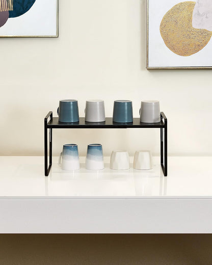 Nxconsu Cabinet Shelf Expandable Height Adjustable Shelf Organizer Riser for Kitchen Cabinet Pantry Cupboard Under Sink Countertop Organization Storage Space Saver Stackable Heavy Duty Metal Black XXL