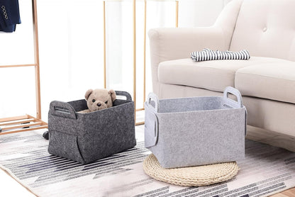 Storage Basket Felt Storage Bin Collapsible& Convenient Box Organizer with Carry Handles for Office Bedroom Closet Babies Nursery Toys Laundry (Light grey, 13.8inch（L）×9.5inch（W）×8.3inch（H）)