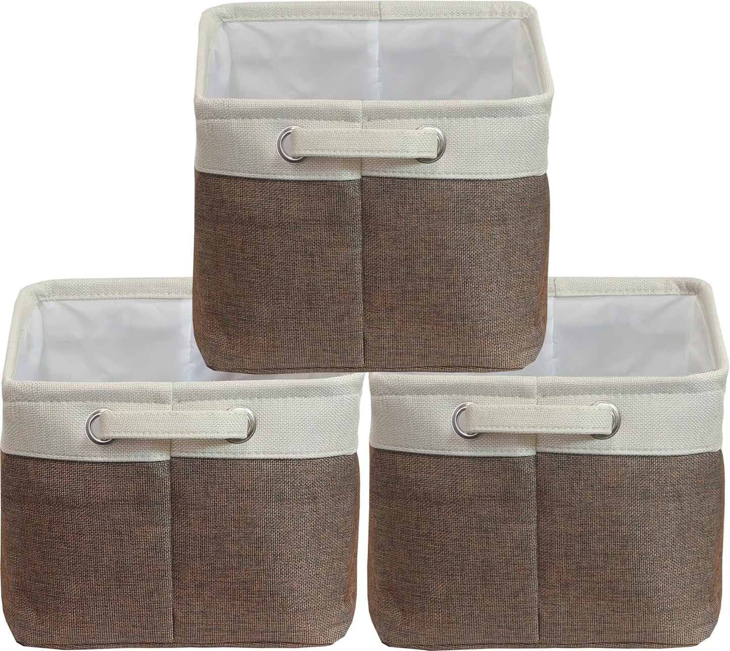 SIMPLE HOUSEWARE Large Fabric Storage Bin, 14.4" x 10" with Handles, 3-Pack, Foldable Organizer for Closet and Shelf, Brown