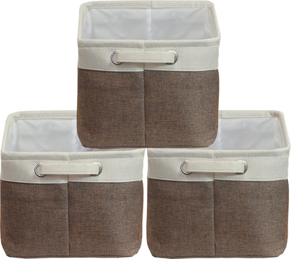 SIMPLE HOUSEWARE Large Fabric Storage Bin, 14.4" x 10" with Handles, 3-Pack, Foldable Organizer for Closet and Shelf, Brown