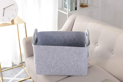 Storage Basket Felt Storage Bin Collapsible& Convenient Box Organizer with Carry Handles for Office Bedroom Closet Babies Nursery Toys Laundry (Light grey, 19.9inch（L）×13.6inch（W）×12.6inch（H）)