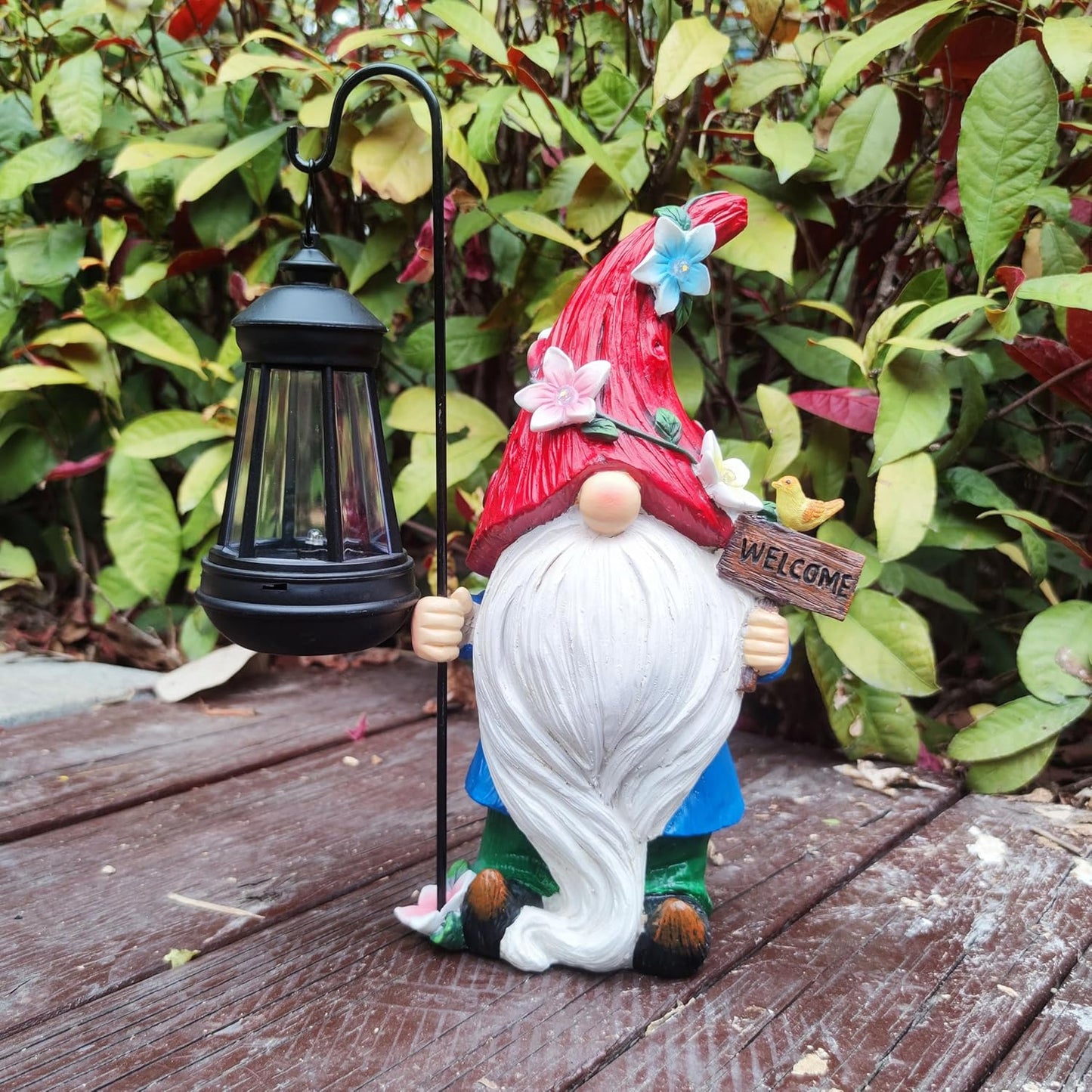 Solar Gnome Garden Statues Outdoor Décor with Lantern- Gnome Figurines Solar LED Light Lawn Ornaments - Yard Decorations for Patio, Balcony, Backyard -Unique House Warming Gifts for Mom