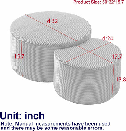 WILLIAMSPACE 50" Foam Nesting Coffee Table Set of 2, Modern Upholstered Round Center Tables for Living Room, Accent Side Tea Table Ottoman, No Assembly - Beige