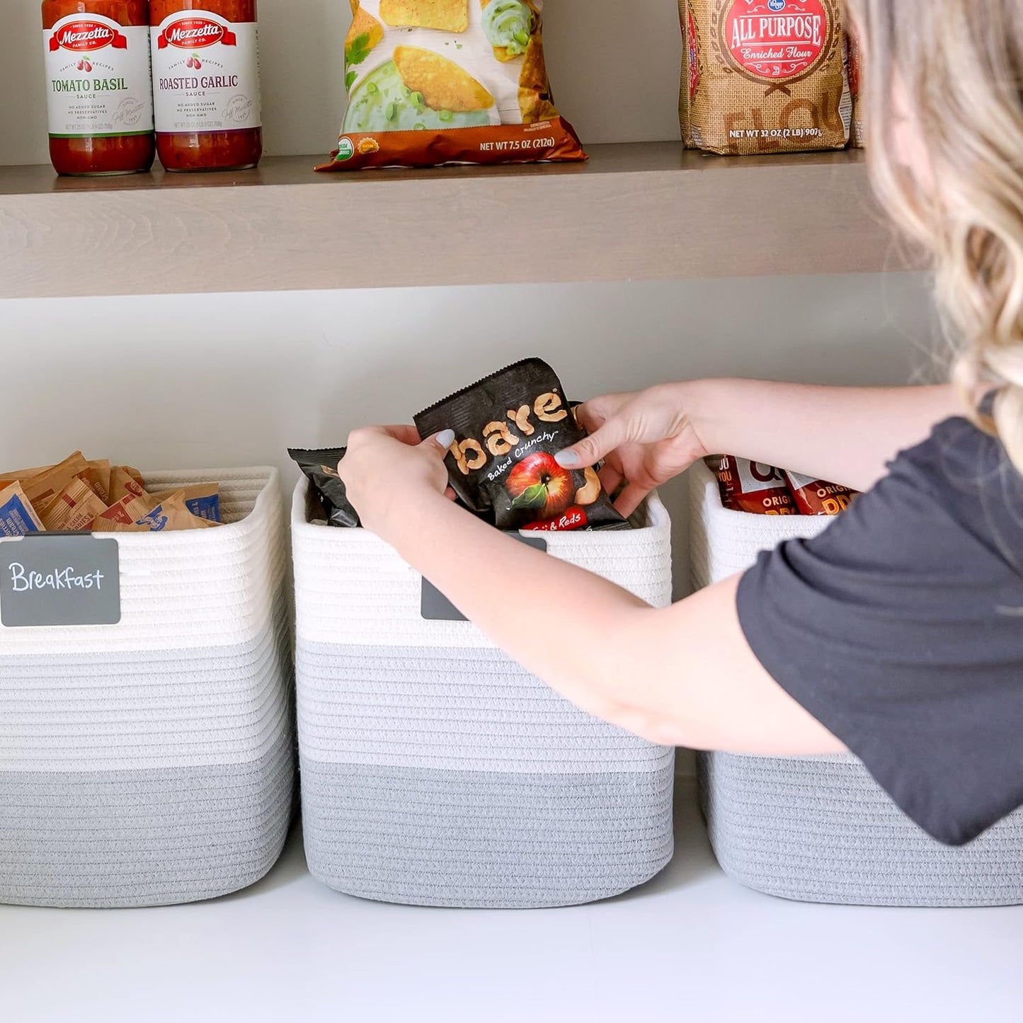 NaturalCozy Storage Cubes 11 Inch Cotton Rope Woven Baskets for Organizing, 3-Pack | Cube Storage Bin | Square Storage Baskets for Shelves Organizer, Classroom, Kids Toy Bins, Closet, Baby Nursery