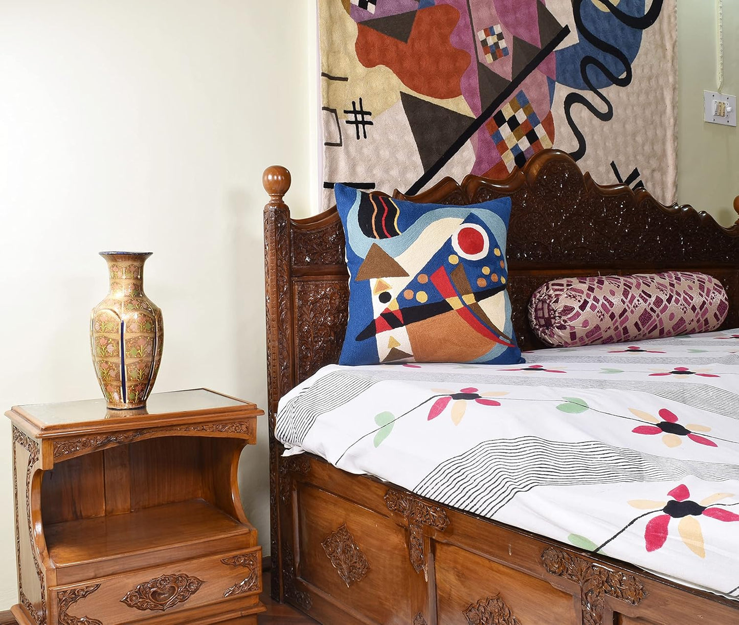 Kandinsky Blue Abstract Pillow Cover | Modern Outdoor Cushions | Mid Century Chair Cushions | Handmade Wool Size 18x18