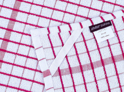 AMOUR INFINI Kitchen Towels Set of 4 - Highly Absorbent, Super Soft Terry Cotton 20x28 Inch Dish Towels with Hanging Loop - Hand & Tea Towels for Cleaning & Drying Dishes (Pink)