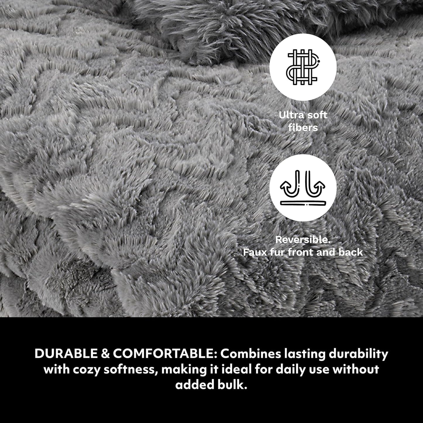 Mon Chateau Grey 3D Jacquard Faux Fur Throw, Plush Luxury Blanket for Couch, Sofa, or Bed, Soft Reversible Throw Blanket for Sleeping, Home & Room Décor, 60" x 70"