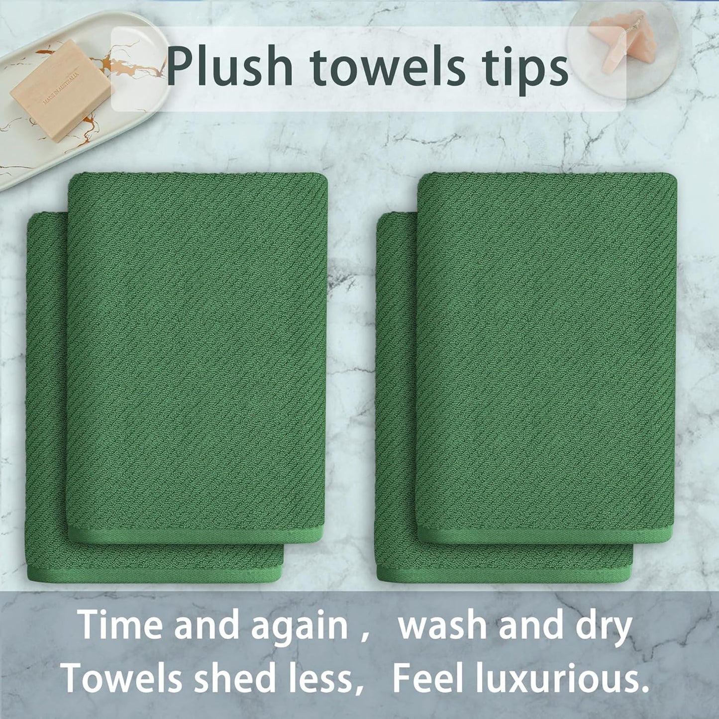 VOOVA & MOVAS Hunter Green Bath Towels, Bath Towels Set of 4, Large 30" x 56" - 100% Cotton | Quick Dry | Thick | Soft | Absorbent, Light Weight Shower Towels, Luxury Towel Gift Set