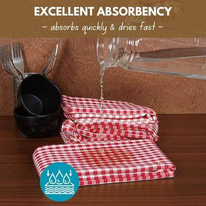 Native Fab Gingham Cotton Kitchen Towel 4 Pack 16"x26" - Absorbent Tea Linen Towels, Dish Cloths, Restaurant Cleaning Towel, Dish Towels with Hanging Loop, Red White