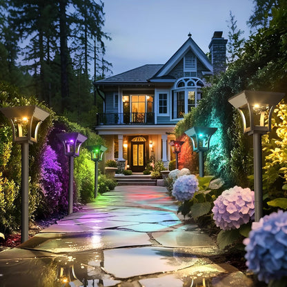 CINOTON 2 Pack RGBCW Solar Pathway Outdoor Lights, 3 Lighting Modes Solar LED Garden Light, IP65 Waterproof Outside Solar Powered Landscape Lighting for Patio Walkway Yard Driveway RGB/Warm/Cold White