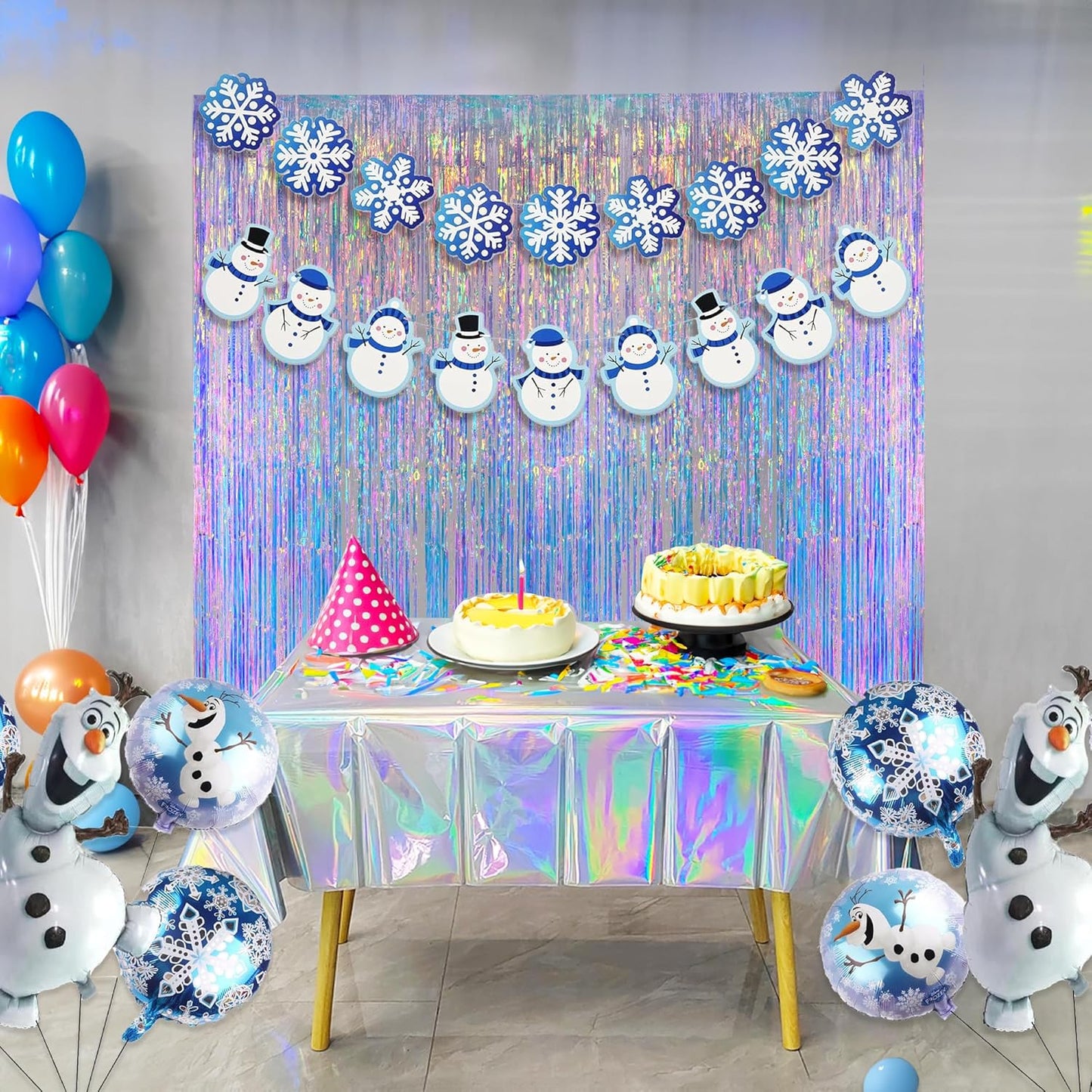 Iridescent Party Streamers Backdrop - GREATRIL Neon Transparent Holographic Tinsel Foil Fringe Curtain for Mermaid/Frozen/Sea/Euphoria/ERAS Party Theme Decorations 3.2ft x 6.5ft 2 PCS