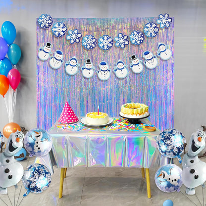 Iridescent Party Streamers Backdrop - GREATRIL Neon Transparent Holographic Tinsel Foil Fringe Curtain for Mermaid/Frozen/Sea/Euphoria/ERAS Party Theme Decorations 3.2ft x 6.5ft 2 PCS