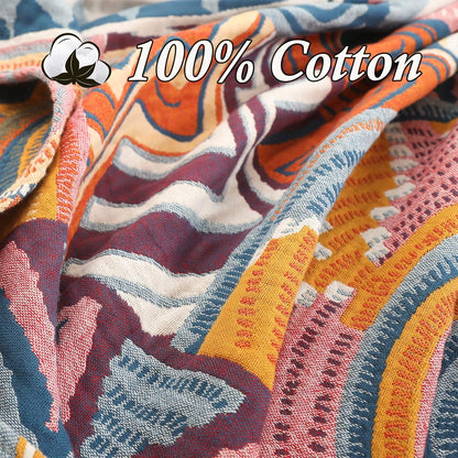 Snycler Boho Throw Blanket for Bed - 100% Cotton Ultra Soft Rustic Quilt Fall Blanket - Orange Floral Printed Farmhouse Decor Bed Blankets, 60"×80" All Season Rustic Throw for Sofa Couch Chair