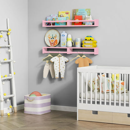 Forbena Pink Floating Shelves for Wall, Aesthetic Wall Bookshelf for Girls Room Decor, Wood Nursery Bookshelves for Toddler Kids Bedroom Book and Toy Storage Organizer (Set of 4, Pink)