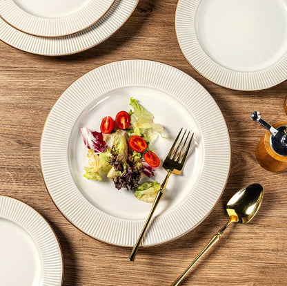 GBHOME Ceramic Dinnerware Sets, 24 pcs Embossed Elegant Stoneware Plates and Bowls Sets, Housewarming Wedding Gift | Dishwasher & Microwave Safe | Dishes Set Service for 8