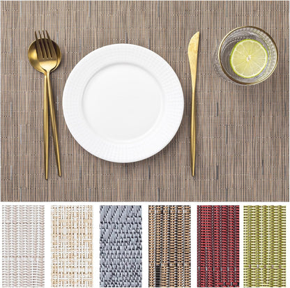 LEXMORE Placemats Set of 12 Vinyl/Plastic Woven Place Mats for Kitchen Table Indoor/Outdoor Washable Placemat Wipeable Dining Table Mats(Light Brown)