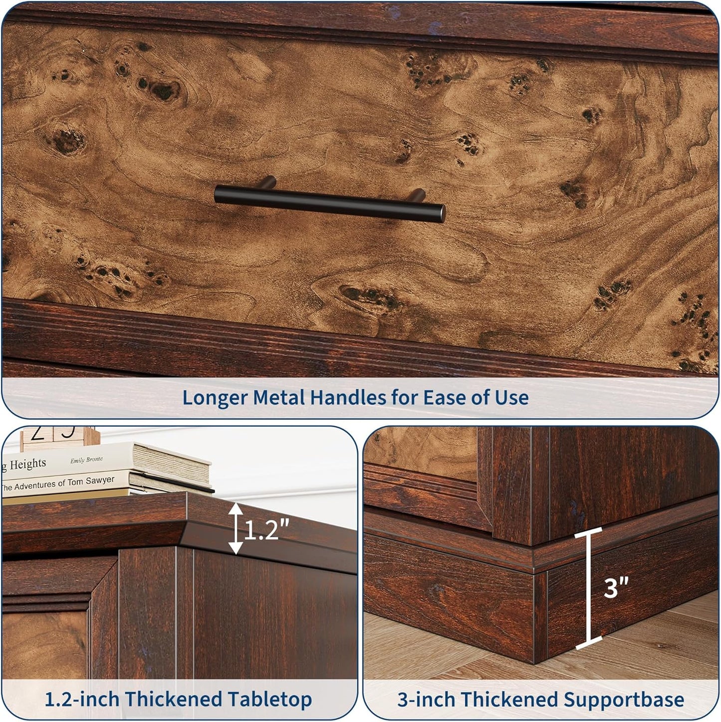 GAOMON Brown 6 Drawer Dresser for Bedroom, Farmhouse 47.2" Wide Chest of Drawers with Metal Handles, Rustic Double Wood Dresser, Storage Dressers Organizer for Living Room, Nursery