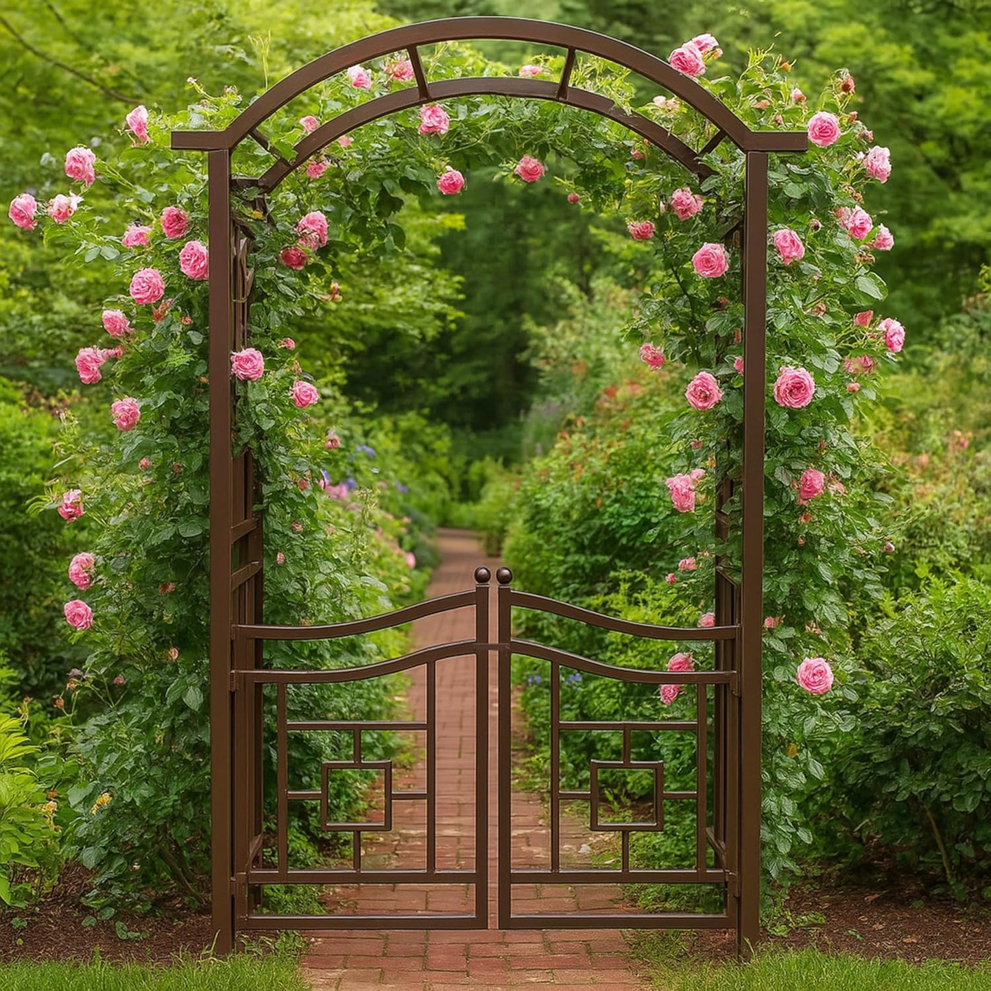 Brown Aluminum Garden Arbor Arch with Gate