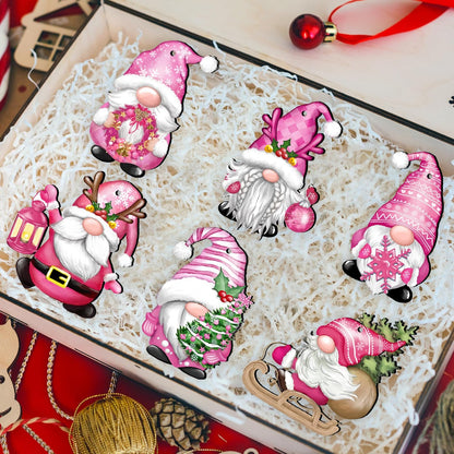 Christmas Wooden Hanging Ornaments, Wood Hanging Decor for Christmas Tree Decoration Gnome Santa Doll Wooden Hanging Craft Gnome Elf Party Supplies (Xmas-Gnomes-D)