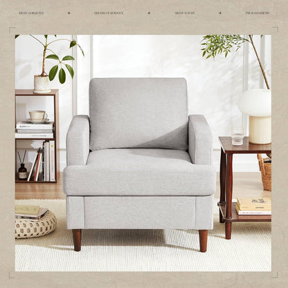 Mid-Century Accent Chair,Modern Linen Fabric Armchair for Living Room,Comfy Upholstered Reading Accent Chairs for Bedroom,Single Sofa Chair with Wood Legs (Light Grey, 2 Pack)