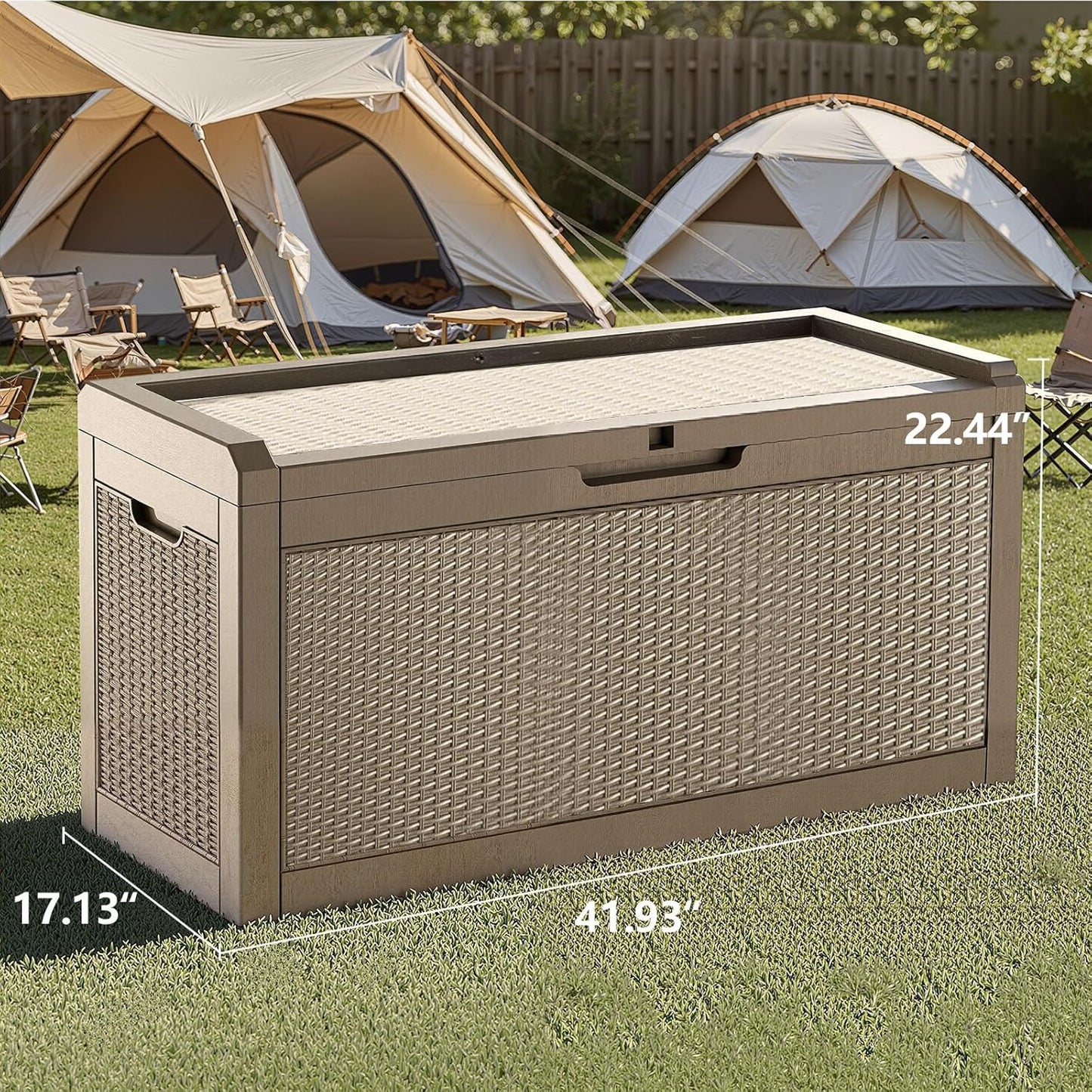 60 Gallon Outdoor Storage Box - Waterproof Resin Rattan Deck Bin for Indoor & Outdoor Use - Lockable & UV Resistant - Ideal for Package Storage, Patio Cushions & Gardening Tools, Brown