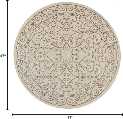 JONATHAN Y Vintage Filigree Indoor Outdoor Round Area Rug 4 Ft Beige/Brown, Charleston Textured Weave for Backyard, Patio, Porch, Easy-Cleaning, High Traffic, Pet-Friendly, Non-Shedding (SMB106A-4R)
