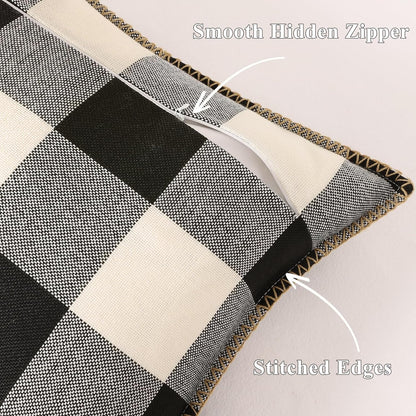 decorUhome Buffalo Plaid Check Throw Pillow Covers 18x18 Set of 2, Outdoor Decorative Farmhouse Neutral Pillow Covers with Stitched Edge for Bed Couch Sofa, Black and White