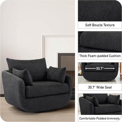 360° Swivel Accent Armchair Set of 2, 39.3" Oversized, Sherpa Boucle Fabric Sofa Chair with Removable Back & Arm Pillows, Swivel Chairs with Cozy Soft Padded, No Assembly Required, Dark Gray