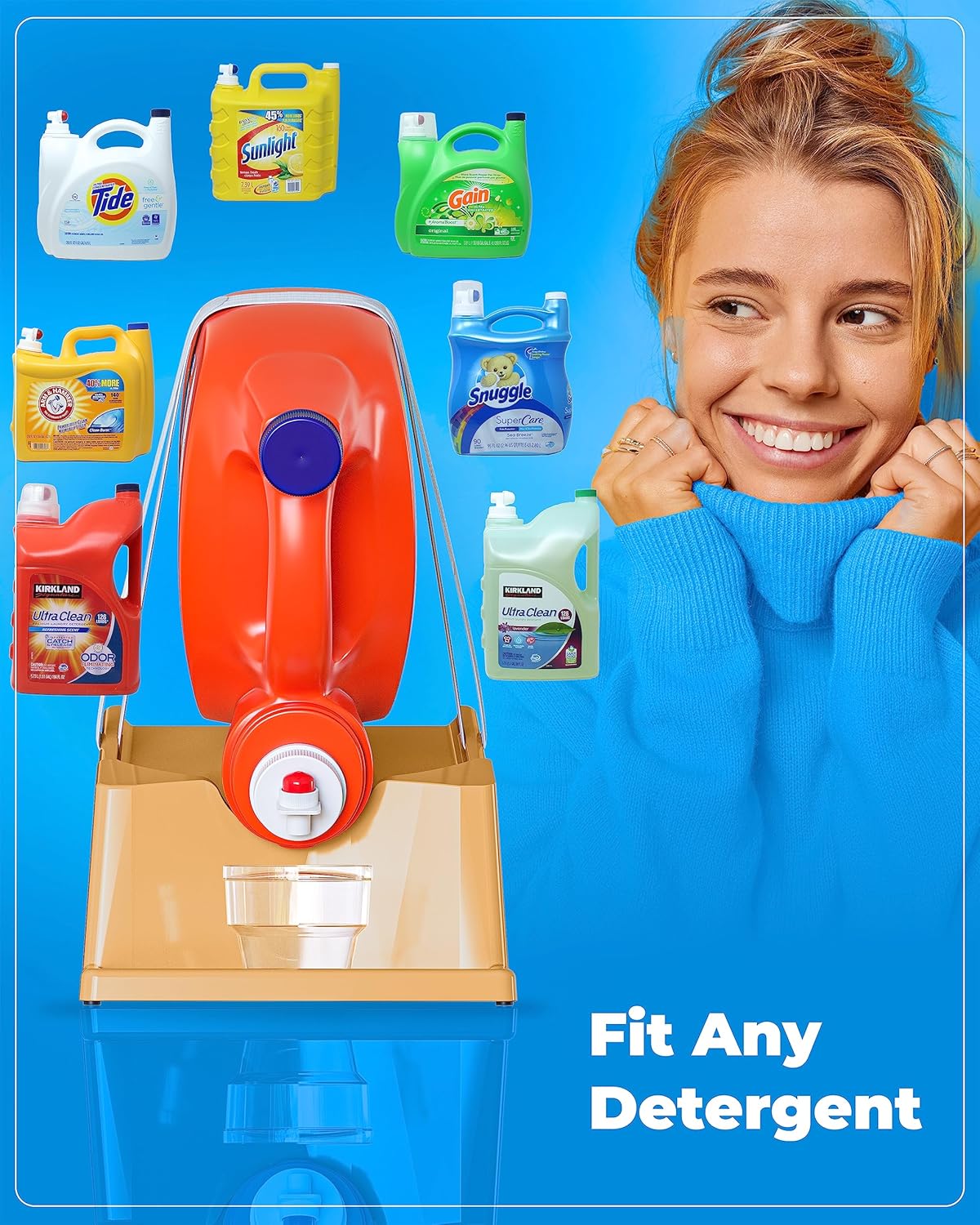 TidyFriend Laundry Detergent Holder Stand with Drip Tray, Laundry Soap Holder with Non-Slip Rubber Feet for Washing Space Organization, Angled Downward Slope for Easy Pouring (Beige)