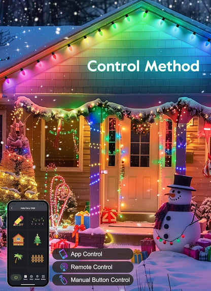 Brightown C9 LED Christmas Lights Outdoor, 150 LED RGB Smart Christmas Tree Lights with Music Sync APP Controlled, Waterproof Connectable C9 String Light for Indoor House Party Patio Garden Decor