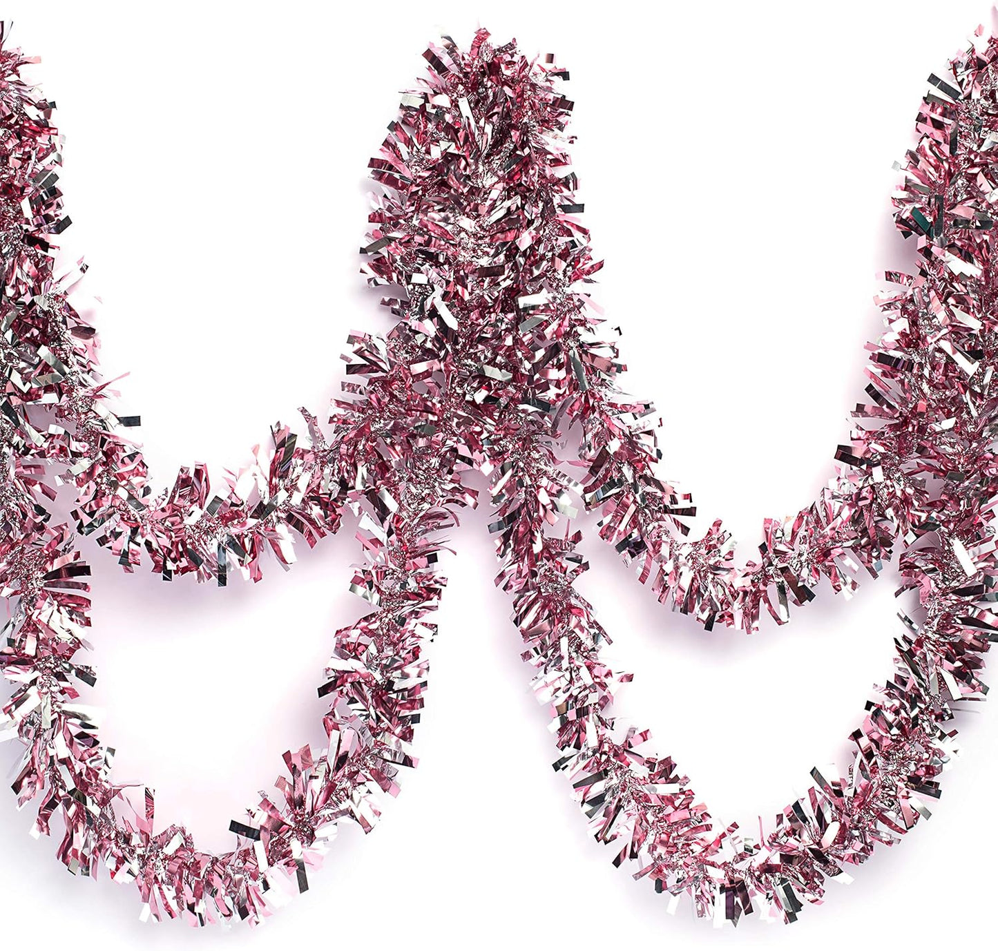 Anderson's Light Pink & Silver Sparkle Glitter Metallic Tinsel Twist for Trailer Or Golf Cart, 4 inches Wide x 25 ft Long, Christmas, Patriotic and Holiday Garland Decor for Parties and Parades