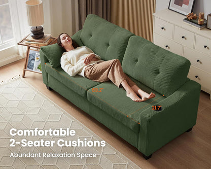 Pull Out Sofa Bed, Full Size Sleeper Sofa, 2-in-1 Convertible Corduroy Couch with USB Charging, Memory Form Couch for Living Room, Apartment and Small Space (Green, Corduroy - Queen Size)
