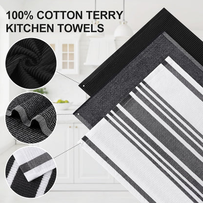 Homaxy Premium Kitchen Towels(18”x 28”, 6 Pack), Large Cotton 380 GSM Kitchen Hand Towels, Soft and Absorbent Terry Dish Towels, Multipurpose Tea Towel Set with Hanging Loop, Black
