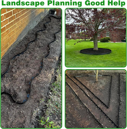 Landscape Edging Border 33 FT 2 Inch Tall with 60 Spikes, Plastic Edging for Landscaping, Garden Edging Border， Flower Bed, Paver and Lawn Edging Border, Black