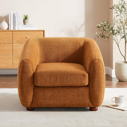 Modern Accent Chair for Living Room, Upholstered Armchair with Boucle Fabric, Single Sofa Chair with Solid Wood Legs, Boucle, Curry