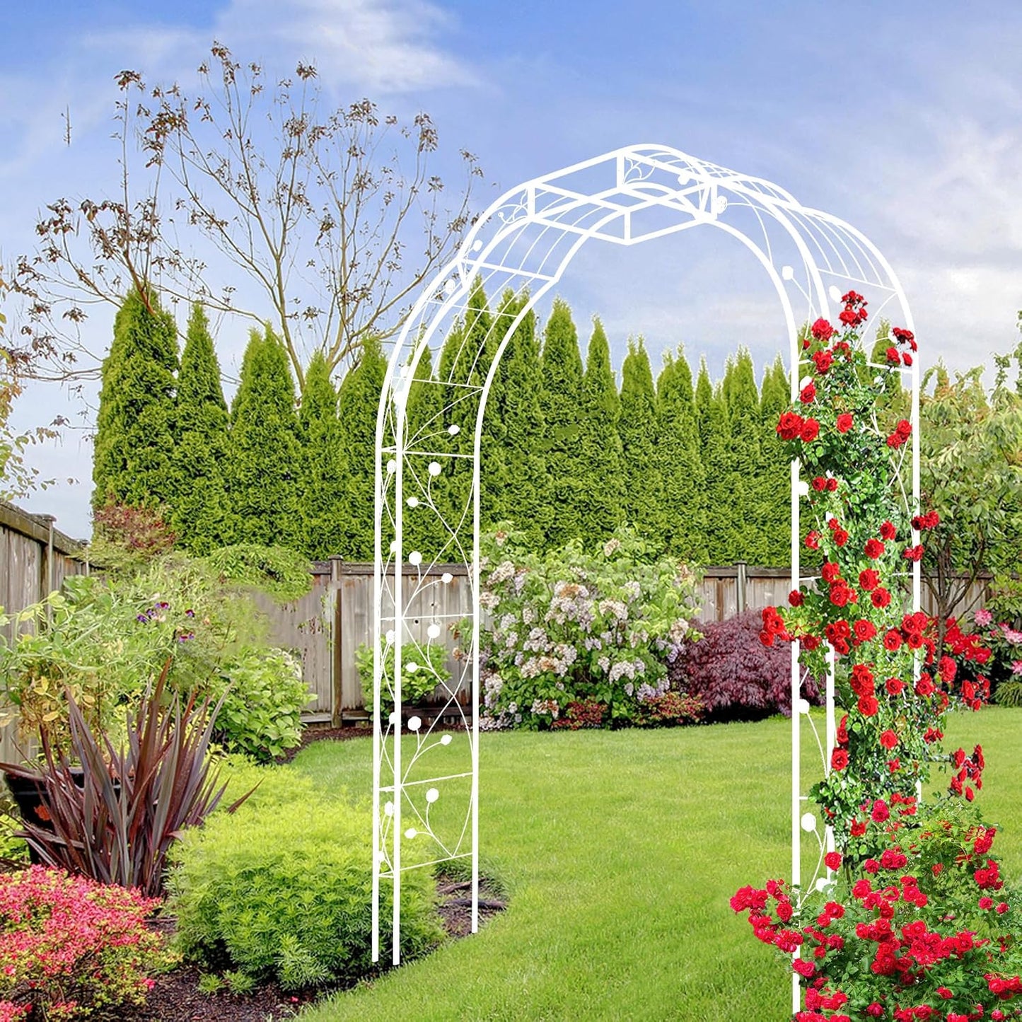 Metal Garden Arch 98.4" H Garden Arbor Trellis for Outdoor Climbing Plants Support Rose Lawn Tall Super Large Event Arch(XL, Cream White)