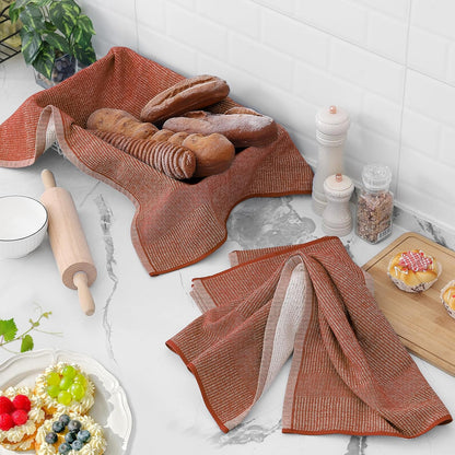 Homaxy Premium Kitchen Towels(18”x 28”, 6 Pack), Large Cotton Kitchen Hand Towels, Flat and Terry Dish Towels, 380 GSM Highly Absorbent Tea Towel Set with Hanging Loop, Rust