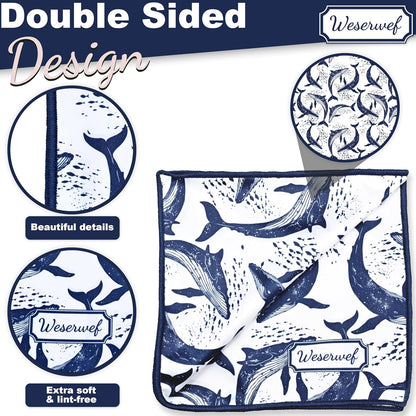 WESERWEF Design Microfiber Glasses Cleaning Cloth – Premium Cleaning Cloth for Eyeglasses, Screens, Tablets, Cameras & Lenses, 12" x 12", Ultra-Soft & Scratch-Free (Whales)