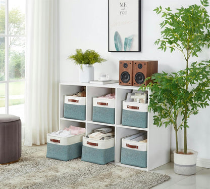 DECOMOMO Storage Bins Fabric Storage Baskets for Shelves, Linen Closet Organization Toys Nursery (Green and White, Large - 4 Pack)